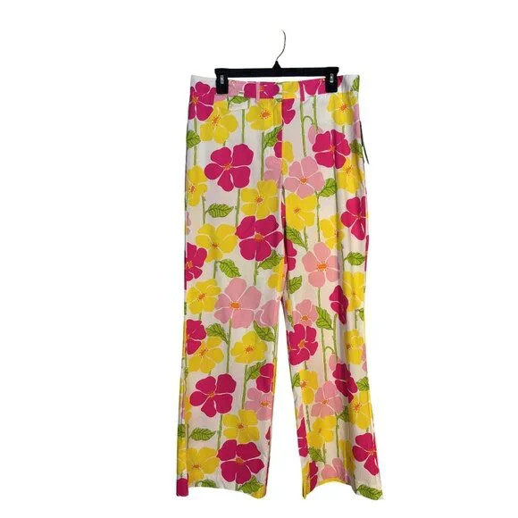 Lilly Pulitzer Floral Print Stretch Pants Size 10 Pink Yellow Cotton Blend - Picture 2 of 14